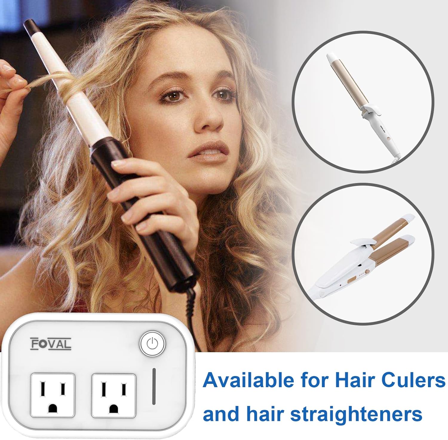 FOVAL Power Step Down 220V to 110V Travel Voltage Converter International Power Adapter for Hair Straightener/Curling Iron with 4-Port USB Charging US/UK/AU/IT/EU Universal Plug Adapter White - Image 2