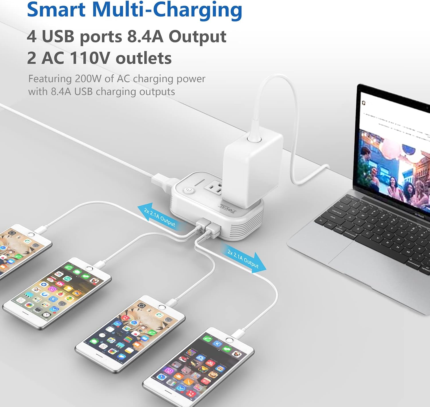 FOVAL Power Step Down 220V to 110V Travel Voltage Converter International Power Adapter for Hair Straightener/Curling Iron with 4-Port USB Charging US/UK/AU/IT/EU Universal Plug Adapter White - Image 3