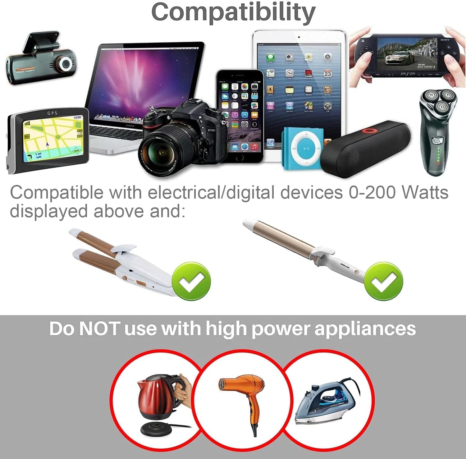 FOVAL Power Step Down 220V to 110V Travel Voltage Converter International Power Adapter for Hair Straightener/Curling Iron with 4-Port USB Charging US/UK/AU/IT/EU Universal Plug Adapter White - Image 6