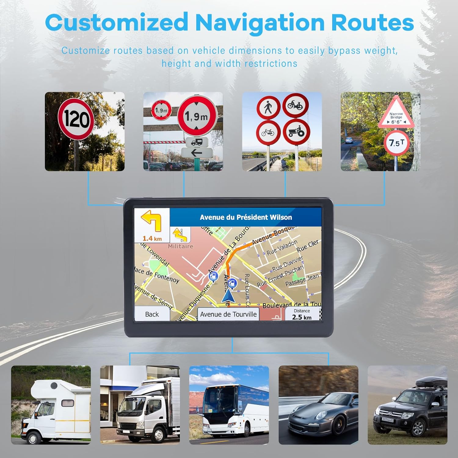 GPS Navigator for Car Truck RV, 7 Inch Touch Screen, Latest 2025 Maps for Car GPS, Support Voice Turn-by-Turn Guidance, Speed and Red Light Warning, Custom Truck Routing - Image 3