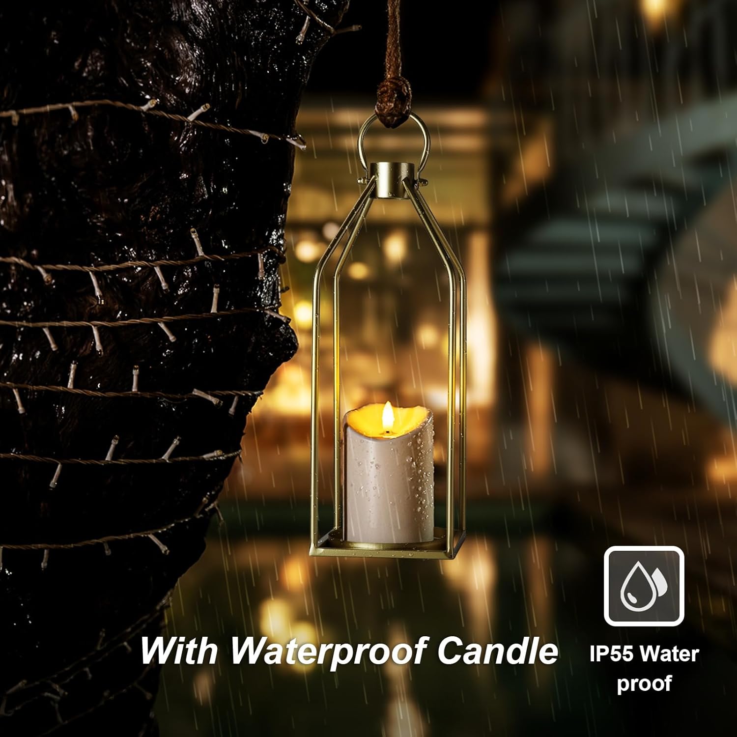 Homemory Modern Farmhouse Lantern Decor with Waterproof Flameless Candle & Remote Timer, 2PCS Gold Metal Candle Lantern Decorative for Outdoor Indoor Home Living Room Patio Porch Table (Gold) - Image 3