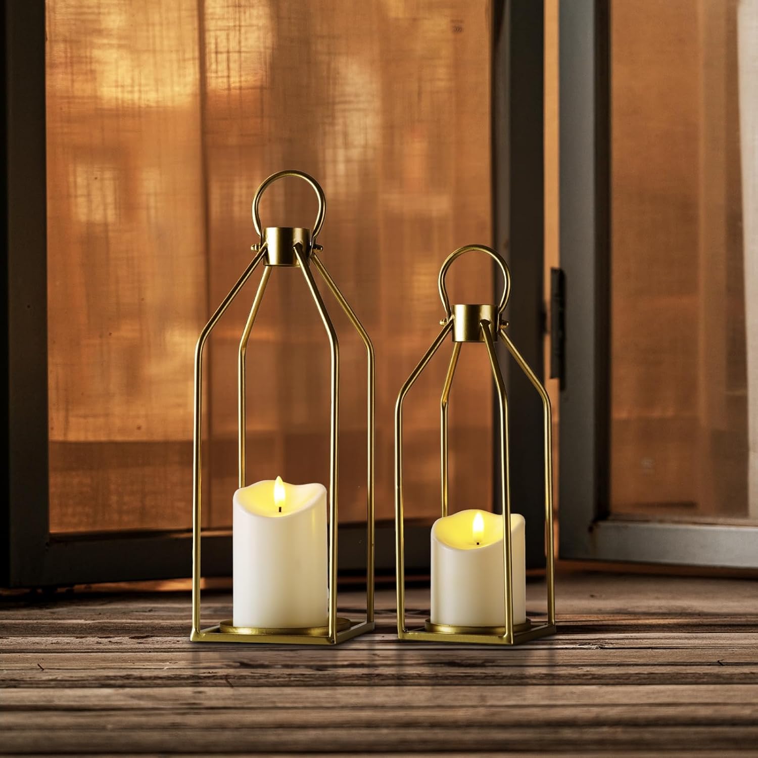 Homemory Modern Farmhouse Lantern Decor with Waterproof Flameless Candle & Remote Timer, 2PCS Gold Metal Candle Lantern Decorative for Outdoor Indoor Home Living Room Patio Porch Table (Gold) - Image 5