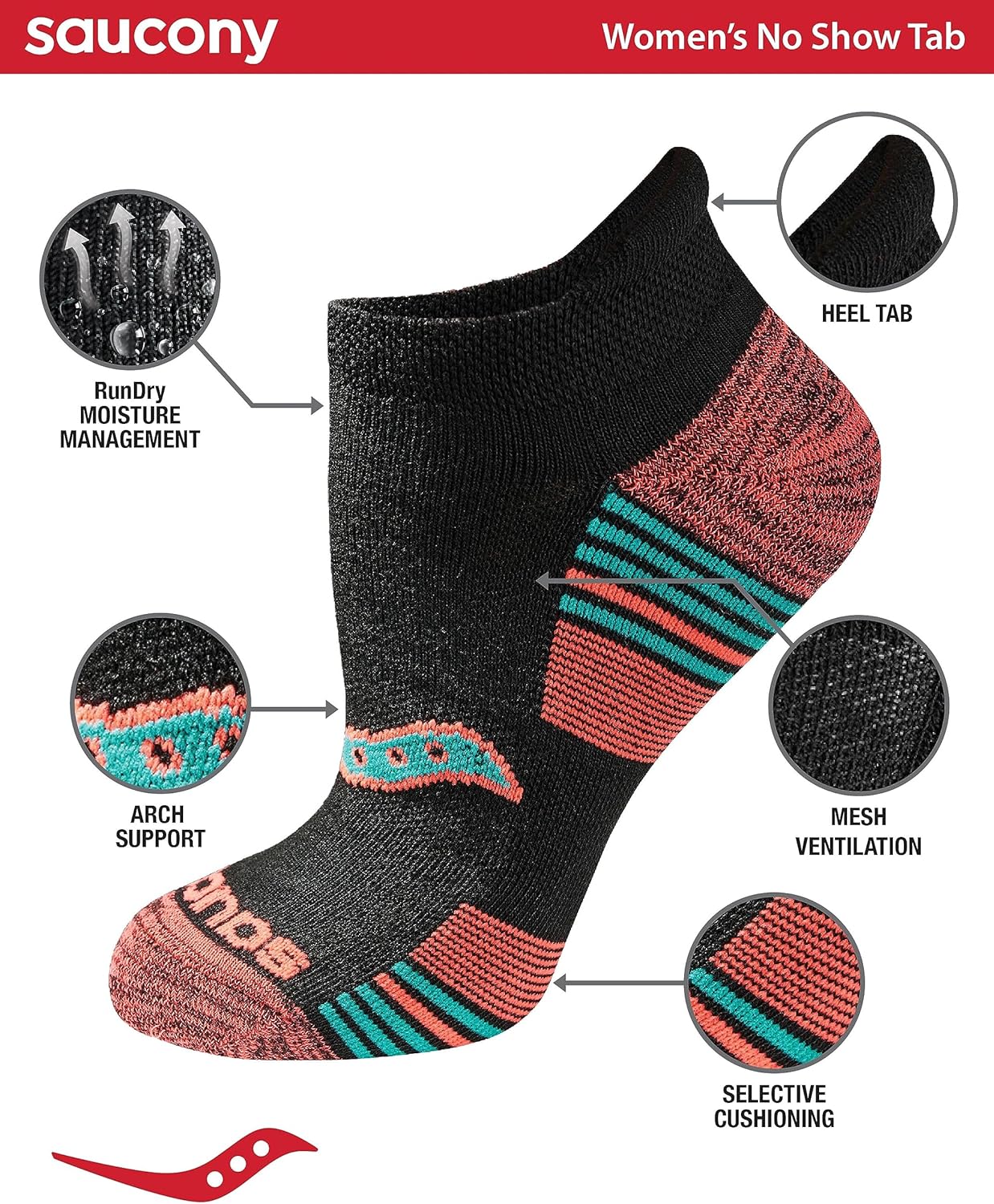 Saucony Women's Rundry Performance Heel Tab Athletic Socks, Available in S-l (8, 16, 24 Pairs) - Image 2