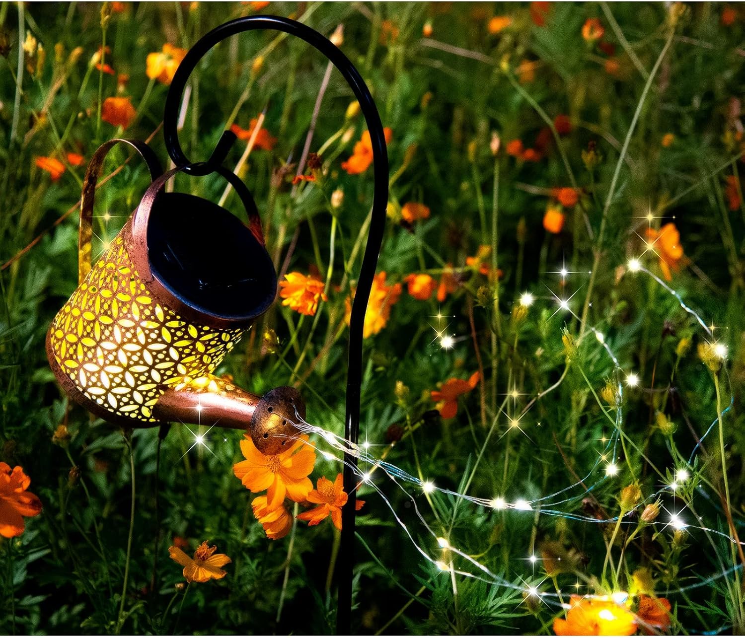 Udreem Solar Lights Outdoor Decorative, Solar Lantern Outdoor Hanging Waterproof Hollowed-Out Design, Decorative Retro Metal Solar Light with Hook for Garden Table Patio Yard Pathway Walkway - Image 5