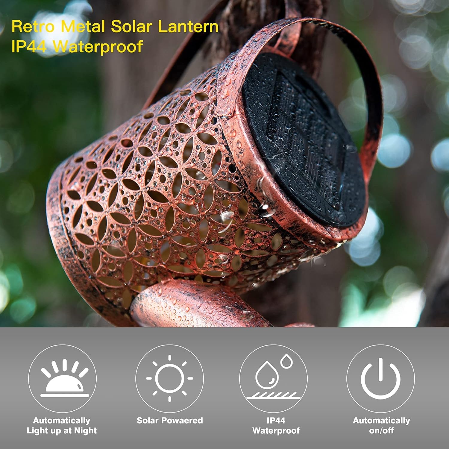 Udreem Solar Lights Outdoor Decorative, Solar Lantern Outdoor Hanging Waterproof Hollowed-Out Design, Decorative Retro Metal Solar Light with Hook for Garden Table Patio Yard Pathway Walkway - Image 6