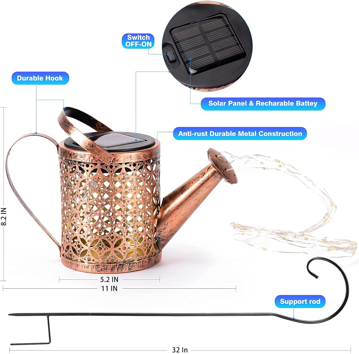 Udreem Solar Lights Outdoor Decorative, Solar Lantern Outdoor Hanging Waterproof Hollowed-Out Design, Decorative Retro Metal Solar Light with Hook for Garden Table Patio Yard Pathway Walkway - Image 7