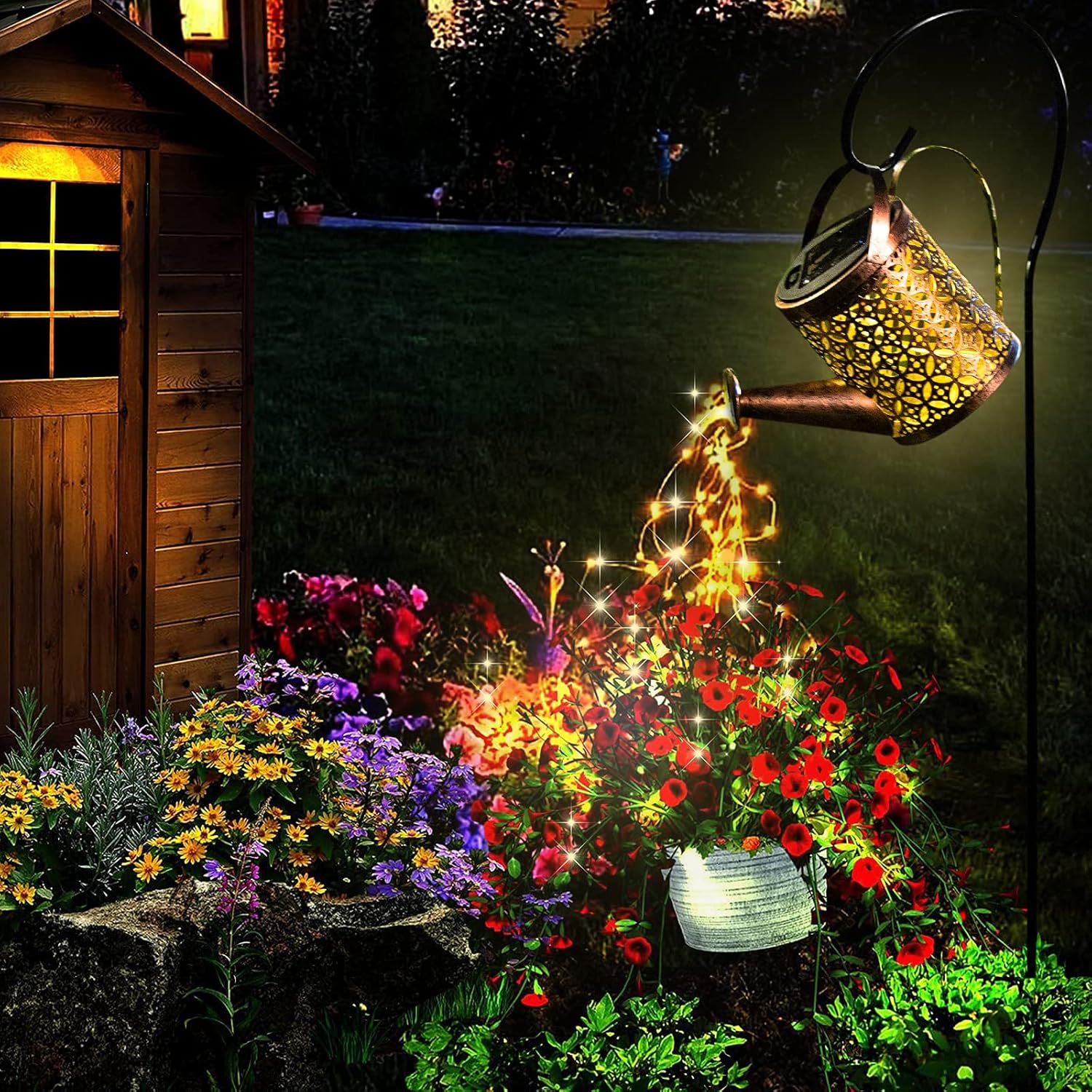Udreem Solar Lights Outdoor Decorative, Solar Lantern Outdoor Hanging Waterproof Hollowed-Out Design, Decorative Retro Metal Solar Light with Hook for Garden Table Patio Yard Pathway Walkway - Image 8